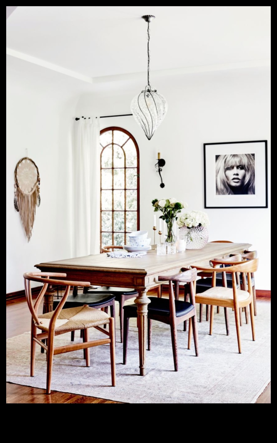 עיצוב חדר אוכל בהשראת בוהמית עם צבעים נועזים